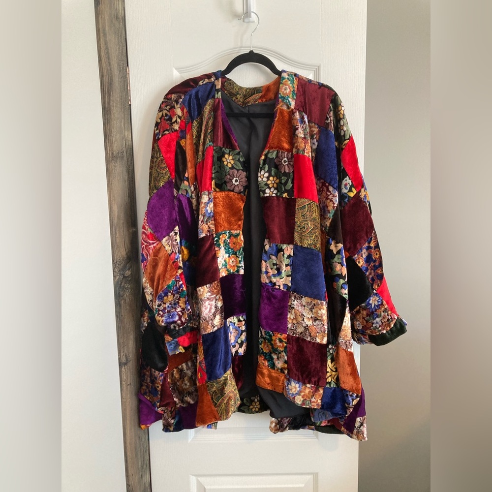 Granny Square Patchwork Velvet Oversized Jacket A… - image 1